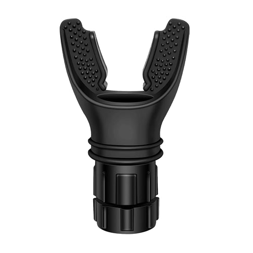 Sportaclus Zephyrex lung trainer in black, front view with dual textured mouthpiece