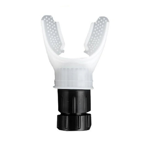 Sportaclus Zephyrex lung trainer in white, front view with dual textured mouthpiece